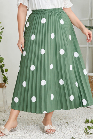 Woochic jupe grande taille imprimée à pois plissée vert 7 XL